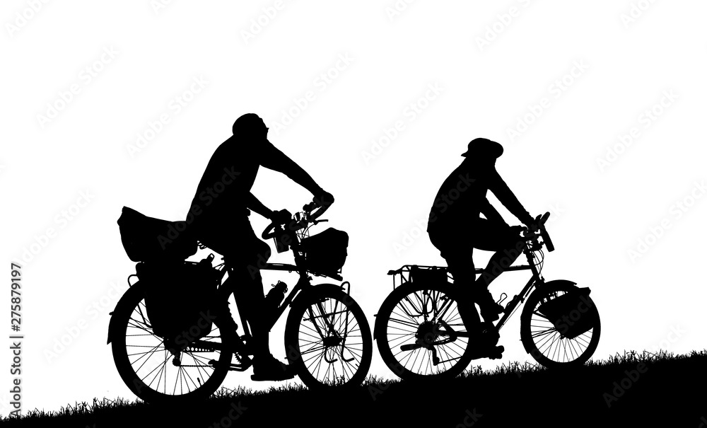 Obraz premium silhouette cyclists bicycle riders on white background.