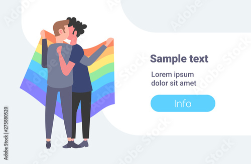 Couple gays holding LGBT rainbow flag love