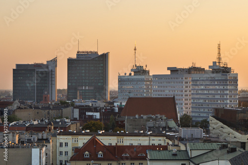 Poznan, Poland - October 12, 2018: View at sunset on different buildings in polish city Poznan