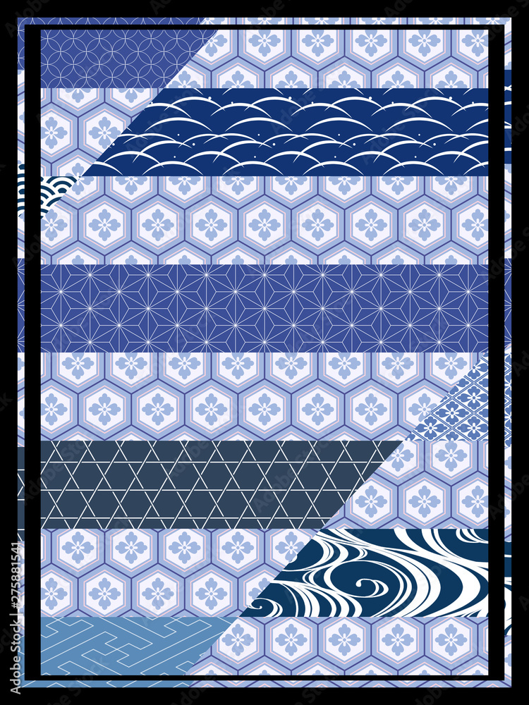 和柄 和風の文様の背景素材 縦 青 Stock イラスト Adobe Stock