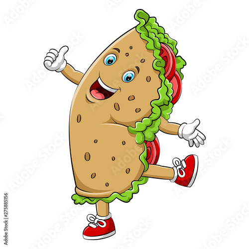 A Cartoon happy burrito or kebab character