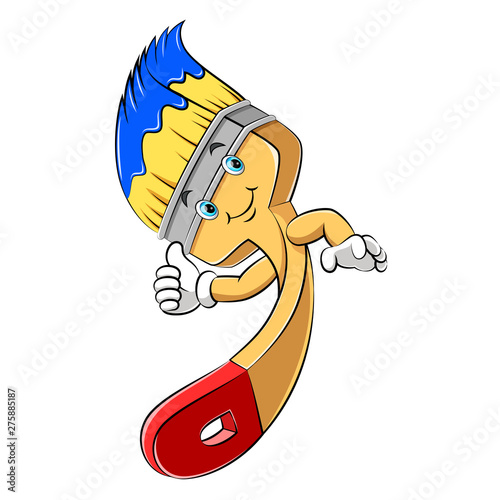 a cute happy cartoon paint brush character mascot