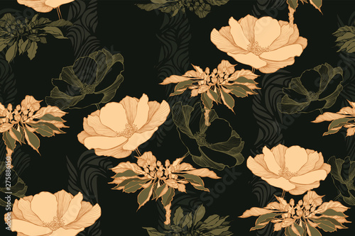 Wallpaper Mural Floral vintage seamless pattern with roses. Hand drawing, vector illustration. Torontodigital.ca