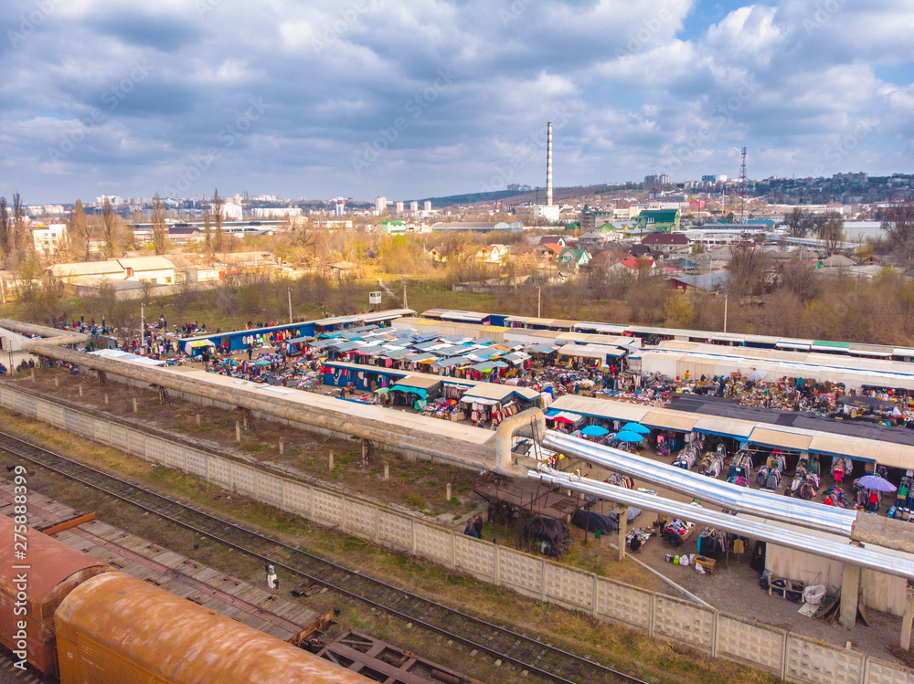 Railway station in Chisinau, Moldova 2019. Aerial view