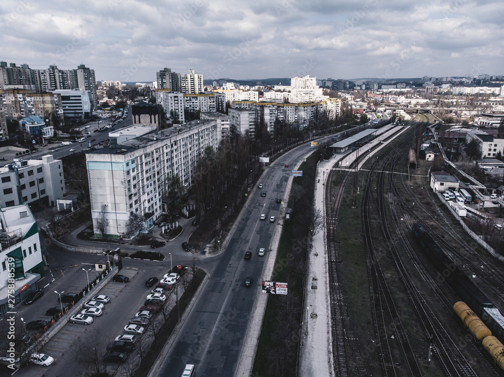 Railway station in Chisinau, Moldova 2019. Aerial view