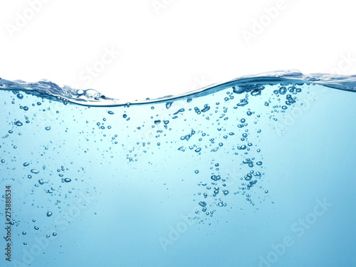 air bubbles in pure blue water on white background