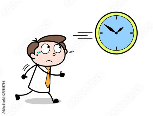 Running Behind the Time - Office Businessman Employee Cartoon Vector Illustration