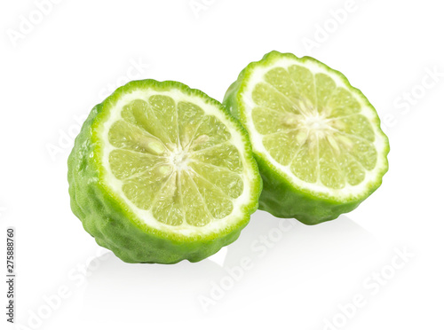 Fresh bergamot fruit slice isolated on white background, herb and medical