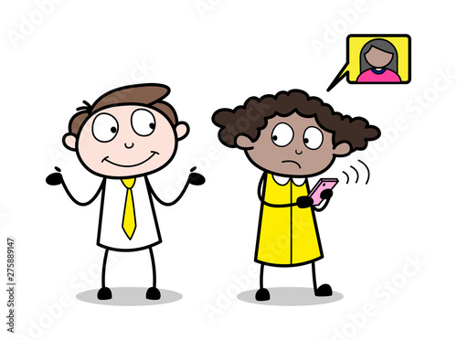 Talking with a Person While Calling - Office Businessman Employee Cartoon Vector Illustration