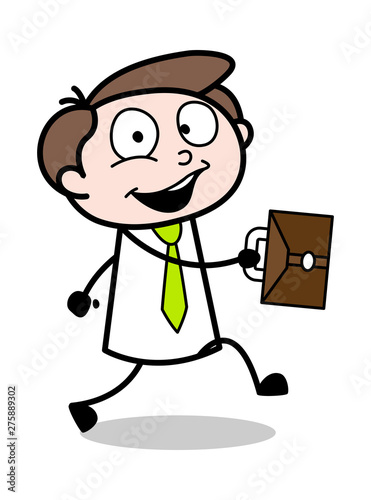 Going to Office Happily - Office Businessman Employee Cartoon Vector Illustration