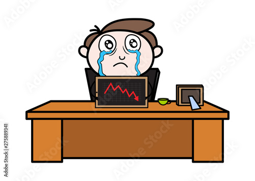 A Businessman Crying After See His Loss Graph - Office Businessman Employee Cartoon Vector Illustration