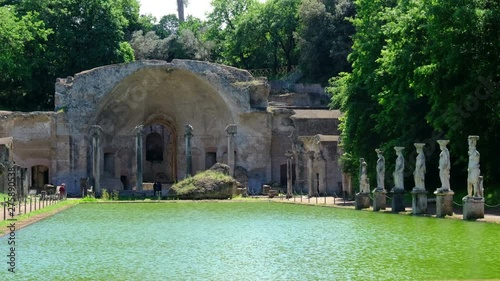 italian archaeological site Villa Adriana or Hadrians Villa in the Serapeo Canapeo or Canopus area pool and temple in Tivoli - Lazio - Italy photo