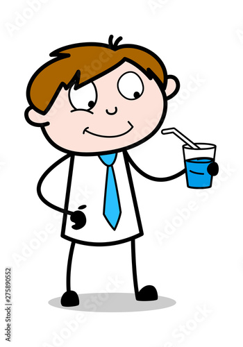 Drinking Water - Office Salesman Employee Cartoon Vector Illustration