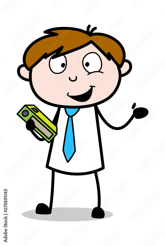 Young Boy Holding a Book in Hand - Office Salesman Employee Cartoon Vector Illustration