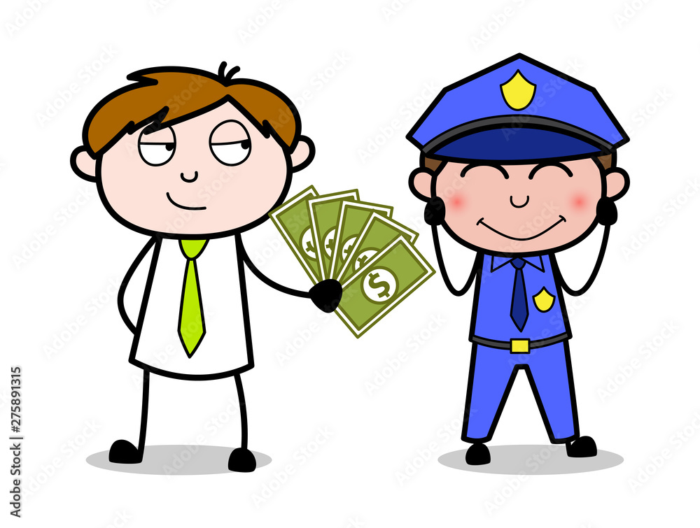 A Criminal Offering Bribe to a Police Officer - Office Salesman Employee Cartoon Vector Illustration A Criminal Offering Bribe to a Police Officer - Office Salesman Employee Cartoon Vector Illustration