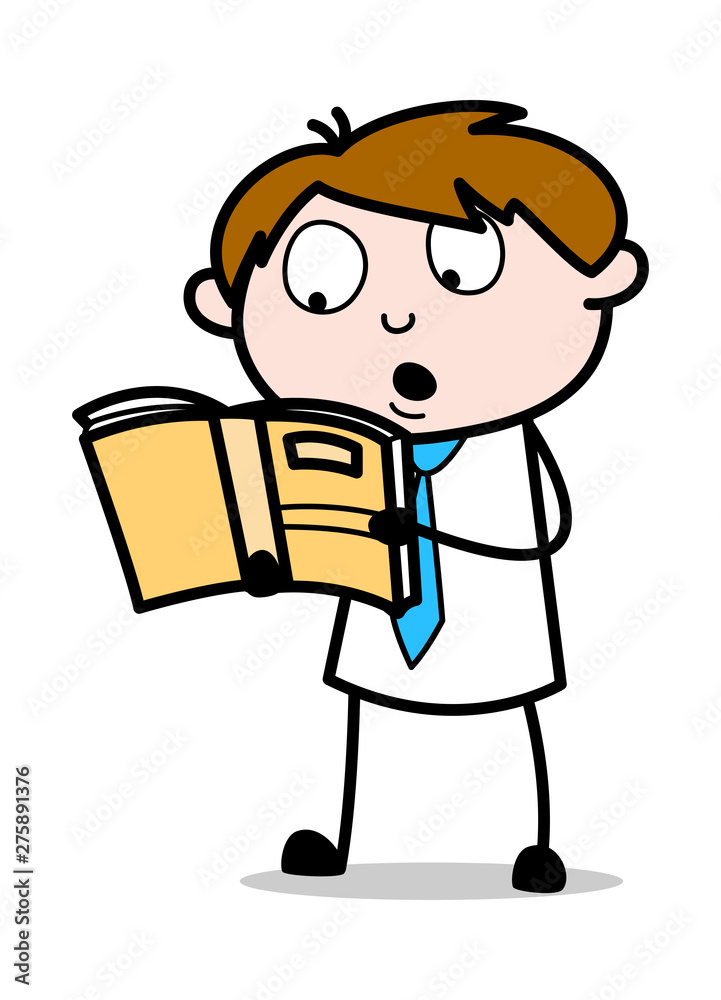 Student Reading a Book - Office Salesman Employee Cartoon Vector Illustration