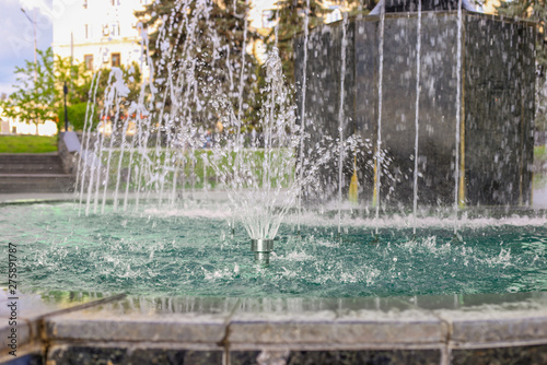 Close Up Of Water Stream Splashing Fountain