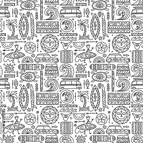 Surfing seamless pattern. Tribal elements for your design