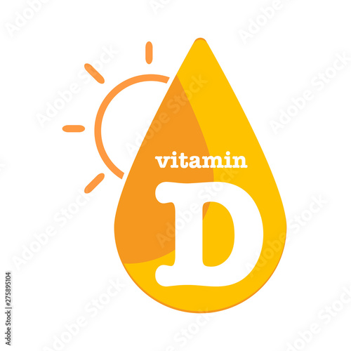 Vitamin D sun shining icon collection set, cholecalciferol. golden drop Vitamin complex drop. Medical for heath Vector illustration