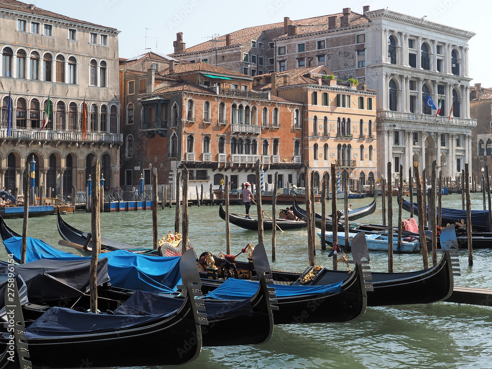 Gondolas on grand canal in Venice