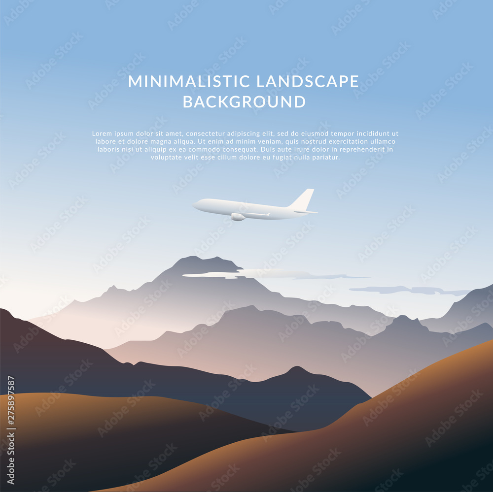 Fototapeta premium Minimalistic vector landscape background with the plane