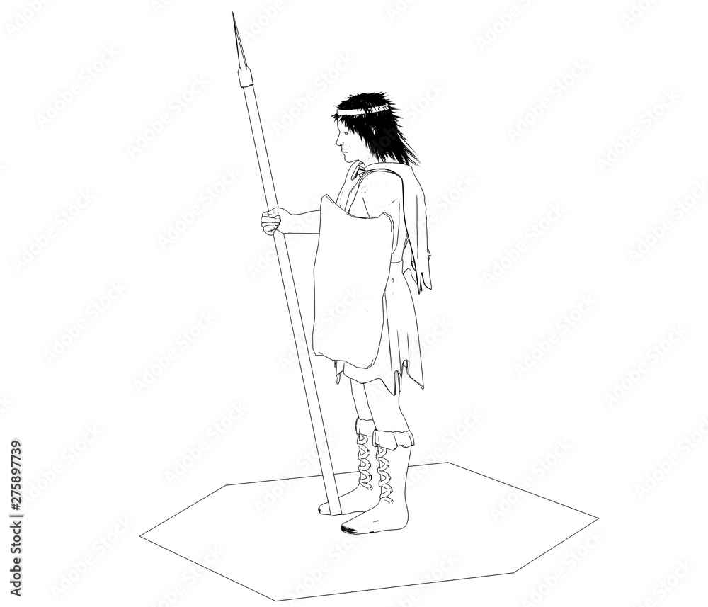 Fototapeta premium warrior character, contour visualization, 3D illustration, sketch, outline
