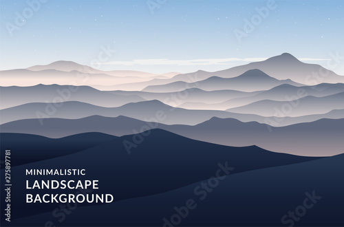 Fototapeta Naklejka Na Ścianę i Meble -  Minimalistic vector landscape background of mountains for your design.