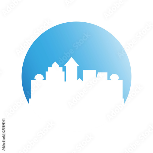 building  city skyline in blue circle 
