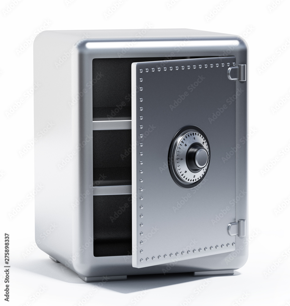 Half open empty steel safe. 3D illustration Half open empty steel safe. 3D illustration