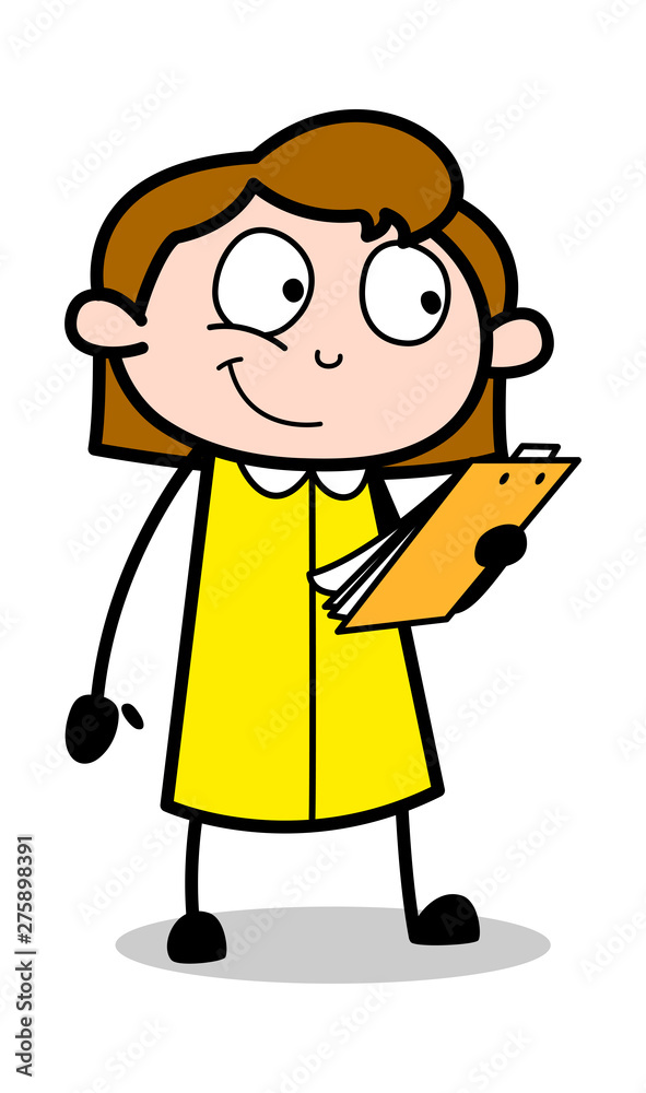 Reading Terms - Retro Office Girl Employee Cartoon Vector Illustration