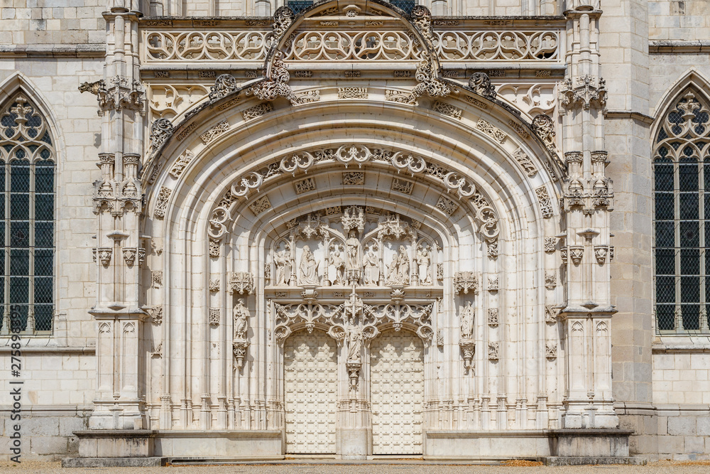 View to Gothic facade of Royal Monastery of Brou, Bourg-en-Bresse, France