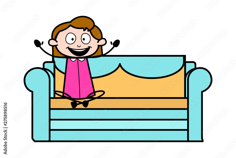 Cheerful Expression - Retro Office Girl Employee Cartoon Vector Illustration Cheerful Expression - Retro Office Girl Employee Cartoon Vector Illustration
