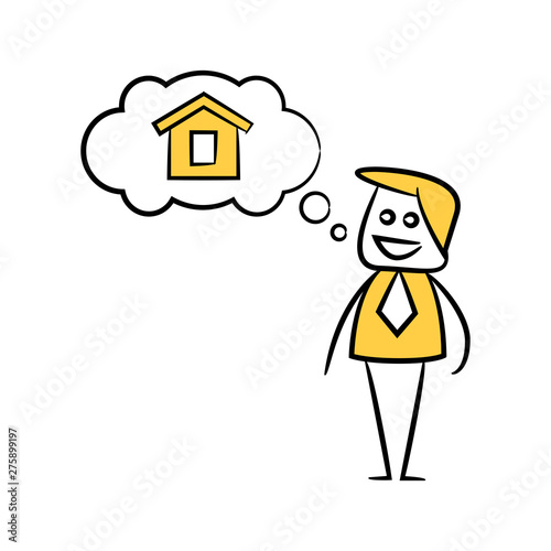 businessman thinking of house yellow doodle design