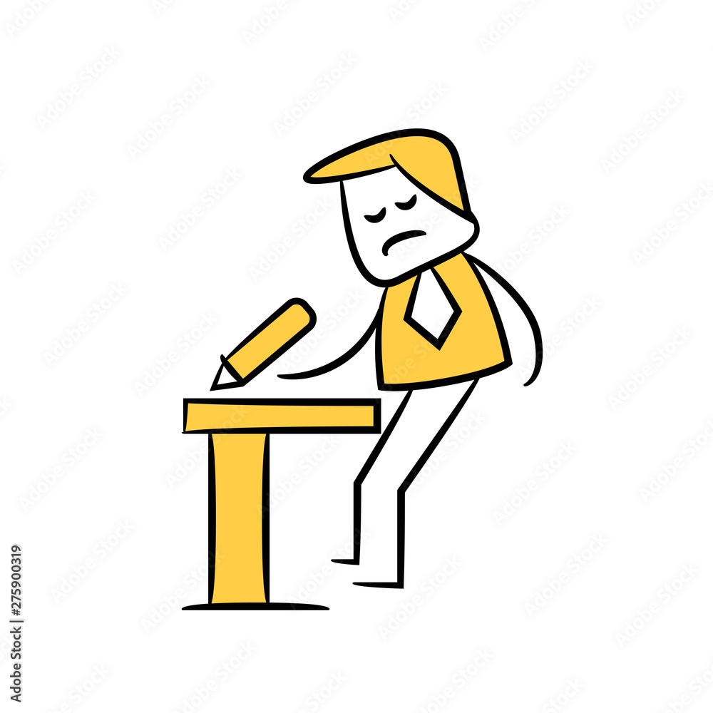 boring businessman writing on table yellow doodle design boring businessman writing on table yellow doodle design