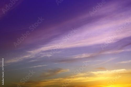 lovely colorful sunset or sunrise partially cloudy sky for using in design as background.