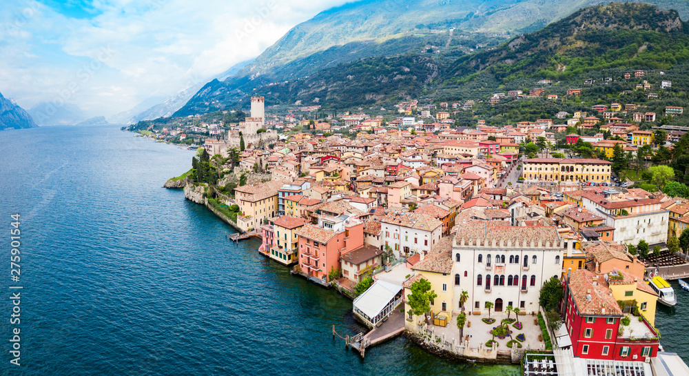 Malcesine aerial panoramic view, Italy