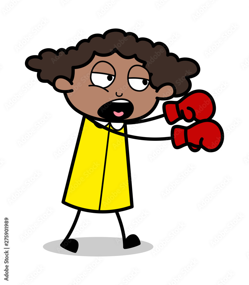 Fototapeta premium Boxing - Retro Black Office Girl Cartoon Vector Illustration