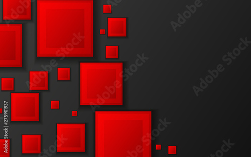Abstract 3d red square on black vector background. Modern geometric and trendy solid color for use element banner, cover, presentation, business, advertising, corporate