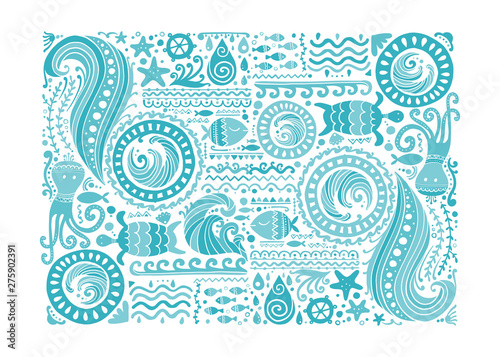 Polynesian style marine background, tribal ornament for your design