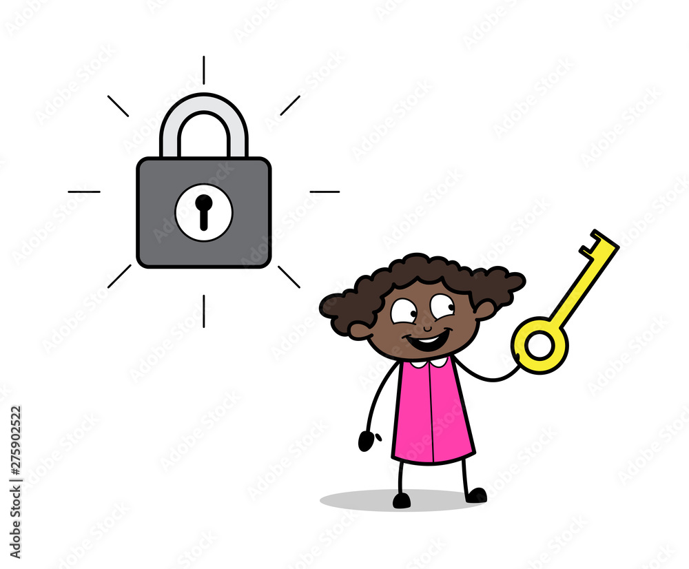 Got an Key of Lock - Retro Black Office Girl Cartoon Vector ...