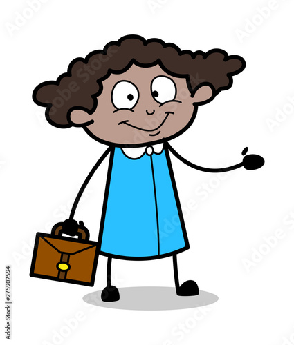 Office Girl Presenting - Retro Black Office Girl Cartoon Vector Illustration