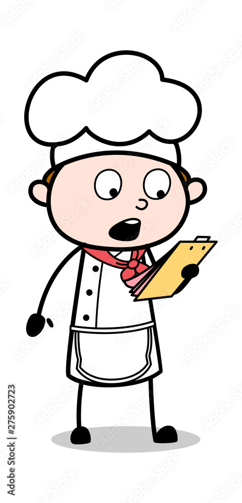Reading Menu Items - Cartoon Waiter Male Chef Vector Illustration Reading Menu Items - Cartoon Waiter Male Chef Vector Illustration