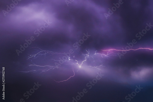 Thunderclouds with lightning in the night sky
