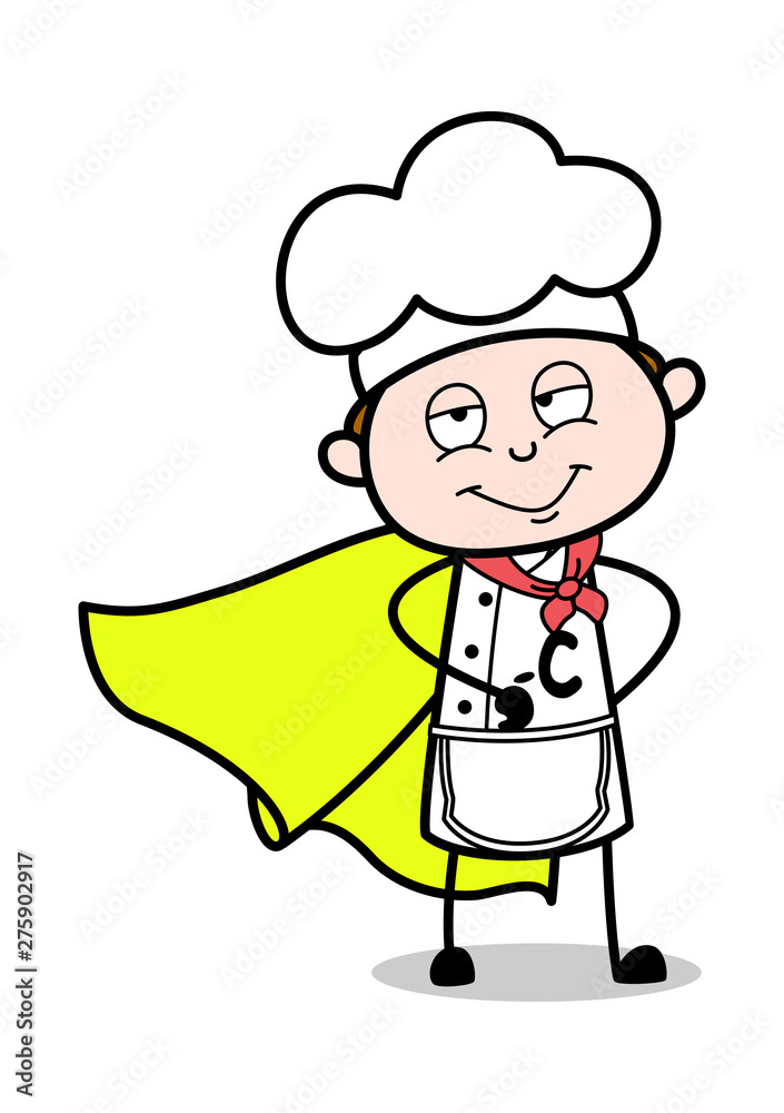 Chef in a Super Hero Costume - Cartoon Waiter Male Chef Vector Illustration Chef in a Super Hero Costume - Cartoon Waiter Male Chef Vector Illustration
