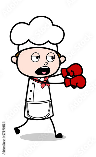 Boxing - Cartoon Waiter Male Chef Vector Illustration