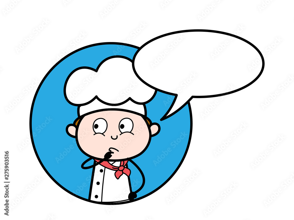 Thinking - Cartoon Waiter Male Chef Vector Illustration