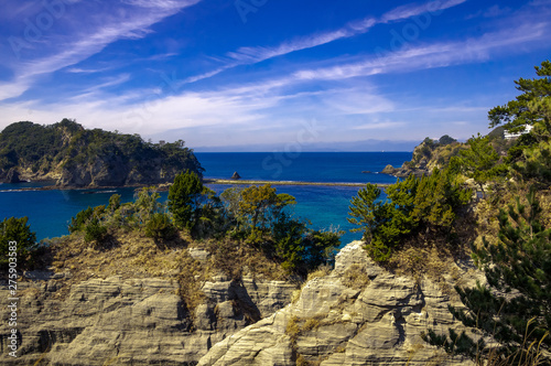 The coast of Nishi-Izu in Japan. Blue landscape