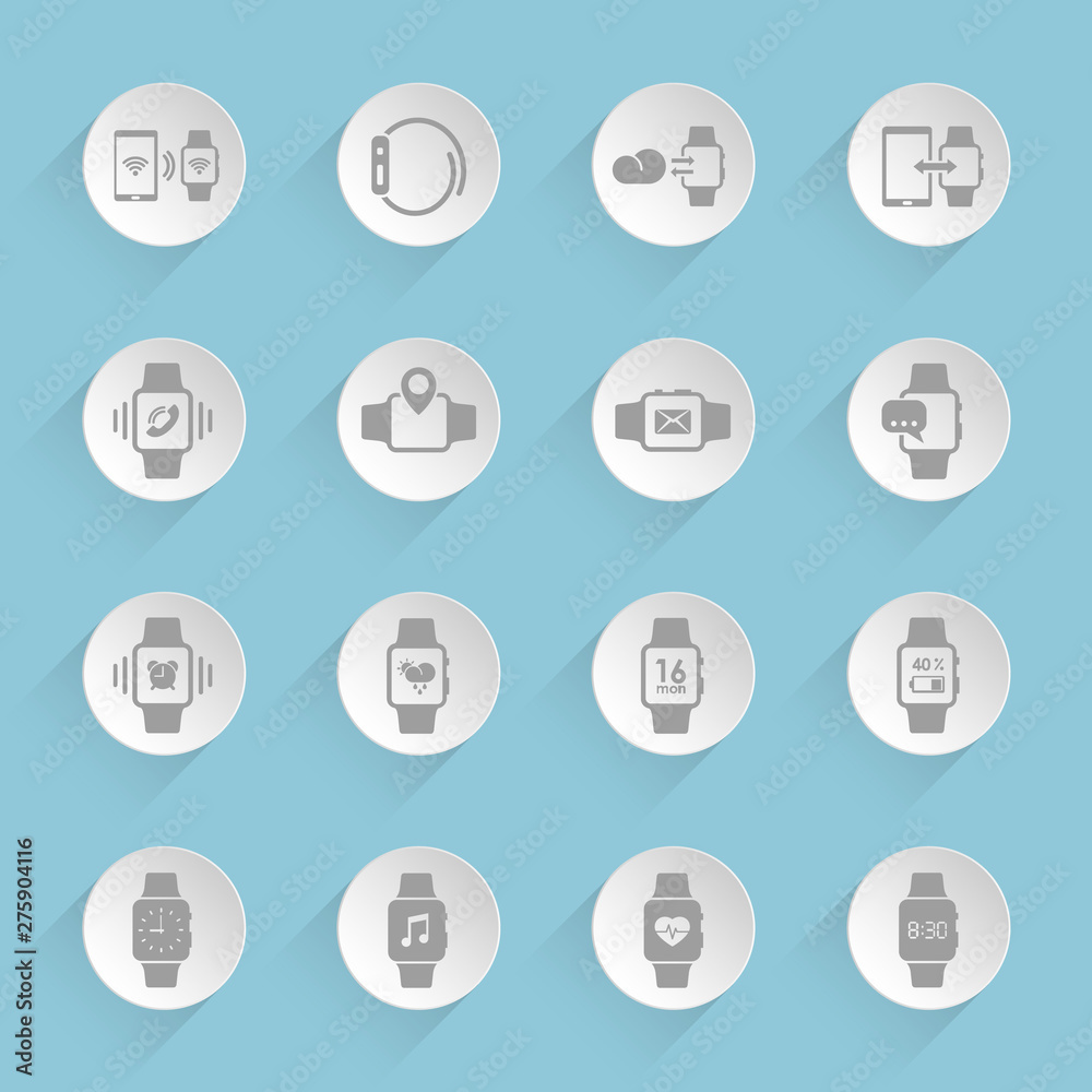 smart watch icons on paper circles smart watch icons on paper circles