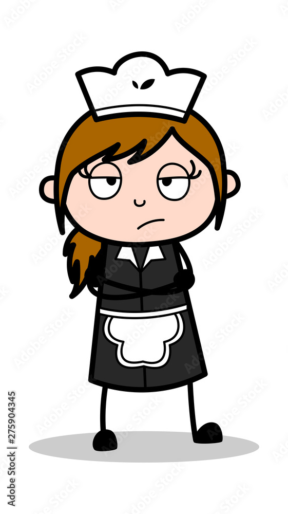 Unhappy - Retro Cartoon Waitress Female Chef Vector Illustration Unhappy - Retro Cartoon Waitress Female Chef Vector Illustration