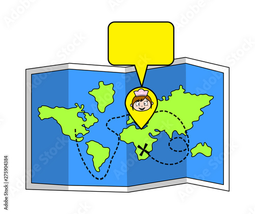 Map Location - Retro Cartoon Waitress Female Chef Vector Illustration